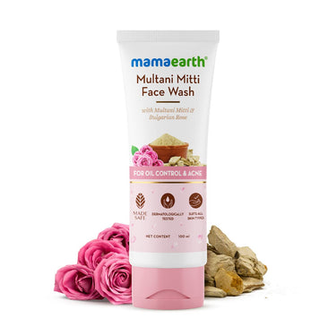 Mamaearth Multani Mitti Face Wash with Multani Mitti & Bulgarian Rose For Oil Control & Acne | Suits All Skin Types | Hydrating & Gentle | Paraben-Free | No Silicones | Sulphate-Free | For Men & Women | 100 ml
